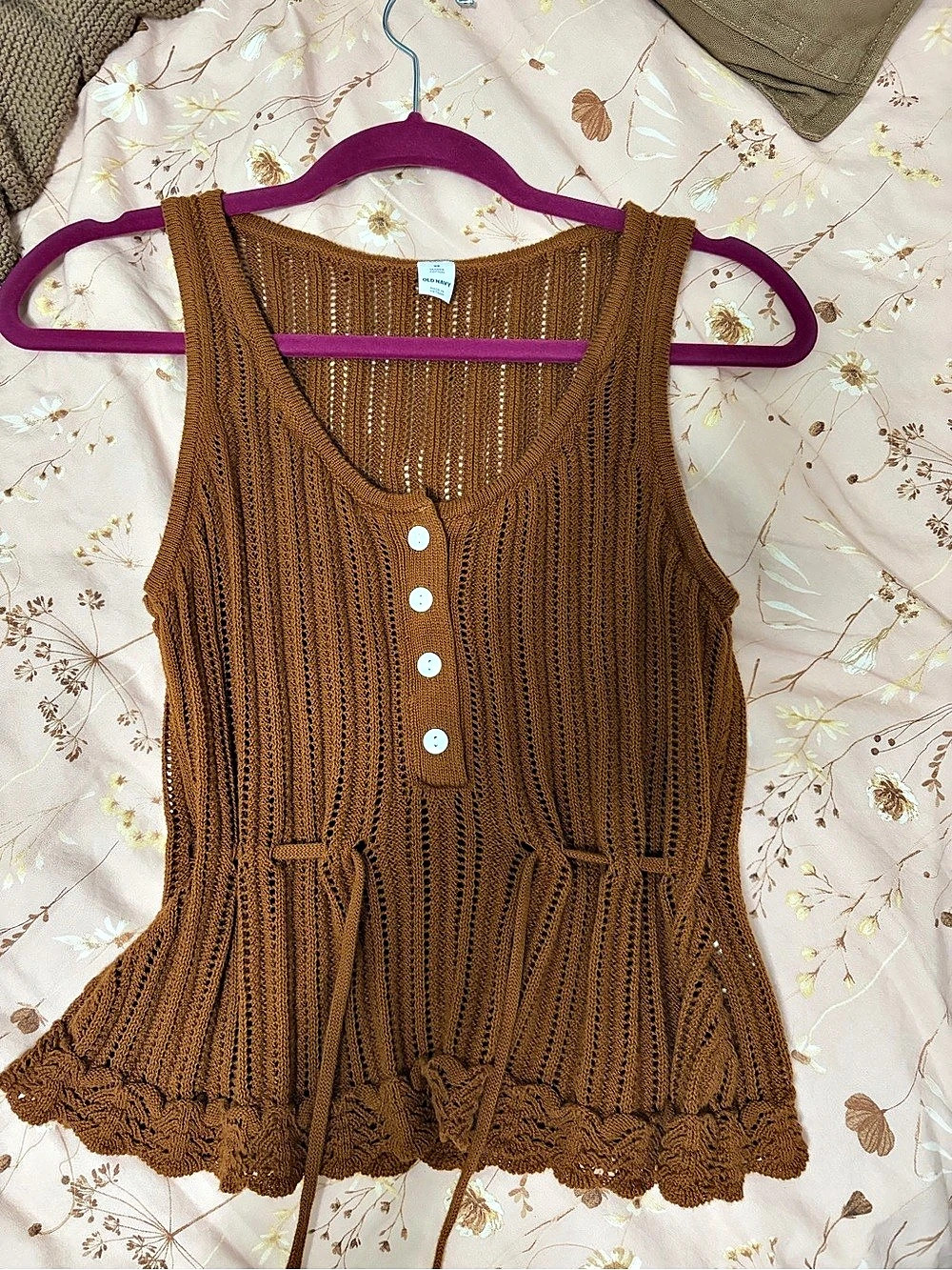 Old Navy Seaside Cotton Pointelle Peplum Tank Top Brown XS